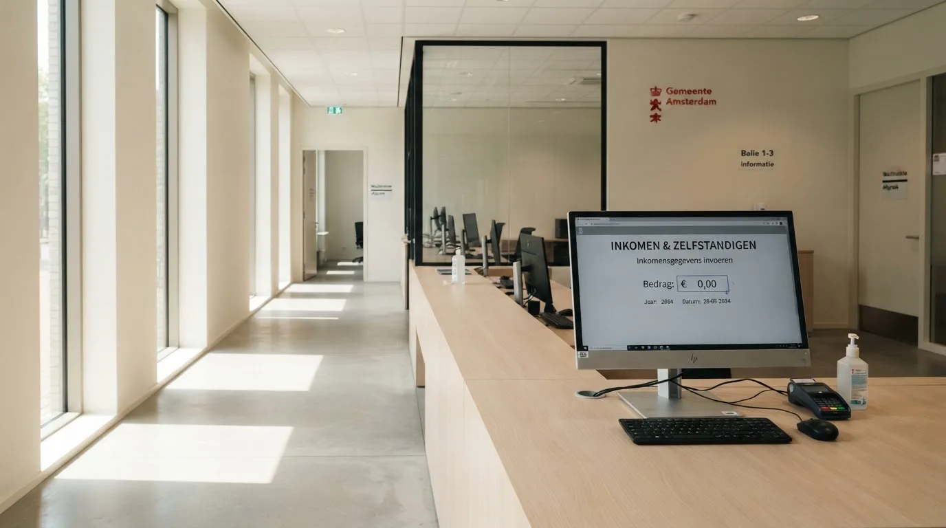 Een lege rechtszaal met houten banken in het ochtendlicht